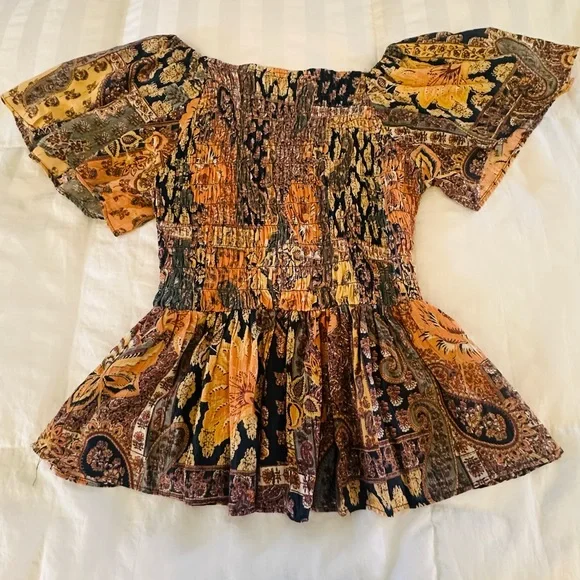 Angie Multicolor Floral Smocked Waist Boho Top - Picture 2 of 4